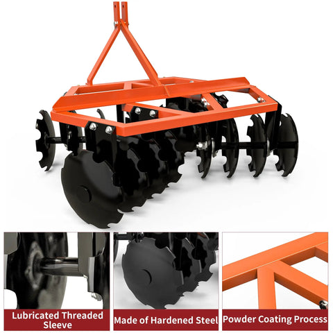 5 Ft Notched Disc Harrow Plow For Category 0 And 1 Tractors Fits Kubota BX LM WLM NorTrac Yanmar Kioti John Deere