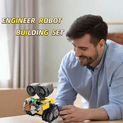 Tech Wall Robot Building Kit For Adults And Teens 14 Plus 217 Plus Piece Mech Robot Model Set For STEM Education Creative Holiday Gift Easy To Build Blocks For An Epic Wall Display And Hands On Learning DIY, man building yellow robot