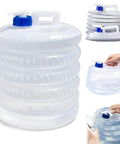 Leakproof Spigot Collapsible Water Container With Handle Accordion Foldable Jug shown in expanded and folded states