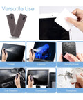 6 Pack Screen Cleaner Kit 2 In 1 Touchscreen Mist Cleaner, Spray And Wipe With Microfiber Cloth shown cleaning various devices.