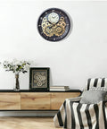 Vintage 18 Inch Wall Clock Featuring Smooth Moving Metal Gears Quiet Silent Battery Operated Accent on wall in modern living room decor.