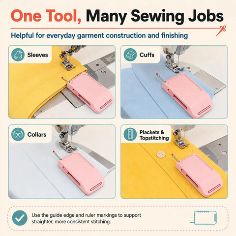 Magnetic 3 In 1 Sewing Tool With Retractable Seam Ripper, Adjustable Fabric Edge Guide, And Built In Measuring Scale For Sewing Machines