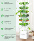 Vertical Hydroponics Garden Tower Kit With Six Levels And 36 Pods For Indoor And Outdoor Growing Of Herbs And Fruits.