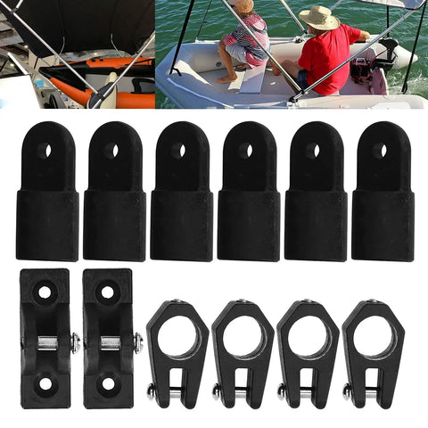 Heavy Duty 12 Piece Boat Deck Hinge Jaw Slide Eye End Cap Kit For Marine Yacht Bimini Top 7/8 Inch Black Nylon Pipe Tube Fitting Replacement Hardware Accessory Set, black nylon fittings for 7/8 inch boat bimini top