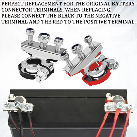 Premium Pure Copper Battery Terminal Pair For Cars And Trucks, Positive And Negative Top Post Connector with mounting screws.