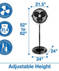 18 Inch Industrial Pedestal Fan With Powder Coated Steel Frame Delivers Beastly Airflow For Workshops And Garages Featuring A One Sixth Horsepower Enclosed Motor And A Ten Foot SJT Cord Plus A One Year Limited Warranty with measurements 21.5 x 24 inches