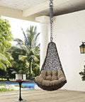 Beefed Up Hammock Chair Hanging Kit With Stainless Steel 304 Swing Hanger and chain mounted outdoors with woven seat.