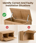 Heavy Duty Soft Close Lid Support Hinges Two Pack 200N Gas Struts for correct and faulty installation examples.