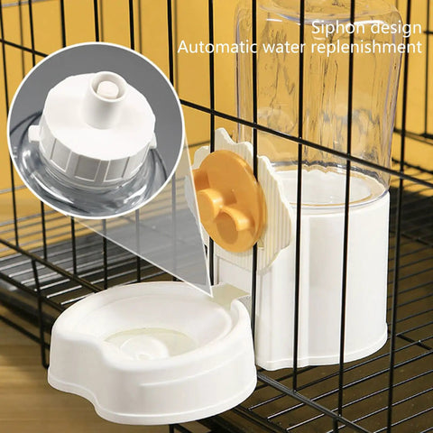 Close-up of the Automatic Pet Water Dispenser And Food Feeder Combo with leakproof jar and siphon design for cages.