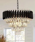 Modern Crystal Chandelier In Black And Rose Gold With Four Tier Raindrop Design 20 Inch Ceiling Pendant Light Flush Mount