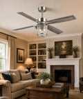 TALOYA 52" Farmhouse Ceiling Fan with Light and Remote, Rustic Style in a cozy living room with textured glass shade.