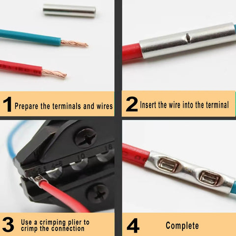 Non Insulated Butt Connectors All In One Kit DIY Friendly For Electrical Splices In 22 18 AWG 16 14 AWG 12 10 AWG usage steps