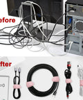 Before and after using 16 Pack Silicone Cable Ties For Bundling Earphones Chargers And Computer Cords Reusable Wire Organizer