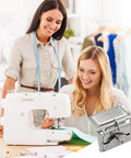 Two women sewing with a machine using Adjustable Seam Guide For Serger And Overlock Machines Multi Position Edge Guide For Zippers