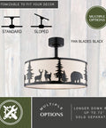 HomeStock Acadia 20-inch Indoor Ceiling Fan with Dimmable Light Kit and Remote Control showing black fan blades and decorative wildlife design.