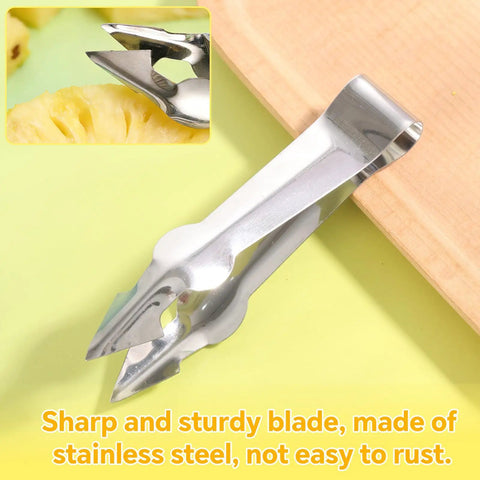 4 Piece Pineapple Eye Remover Kit With Stainless Steel Core Cutter and Peeler with V-shaped cutter on wooden board