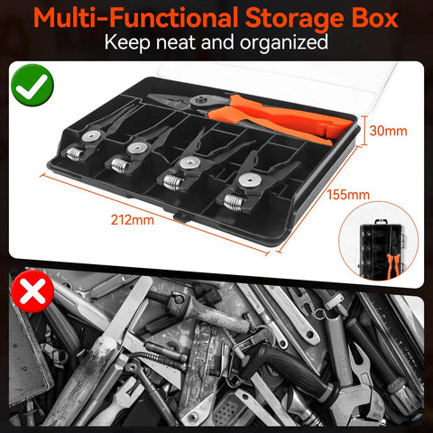Snap Ring Pliers Set For Internal And External Circlips Beefy Build 4 Jaw Options Straight And Bent Stored in Box