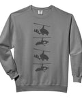 Autogyro Gyroplane Silhouette Sweatshirt For Pilots And Aviation Fans With Gyrocopter Model Design, grey cotton top view