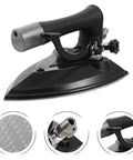 Pro Grade Commercial Steam Iron For Clothes With Instant Heat Retention And Consistent Steam Output Heavy Duty Handheld Industrial Iron Steamer For Clothing Factories And Dry Cleaners Built For Bulk Pressing, black metal side view