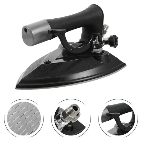 Pro Grade Commercial Steam Iron For Clothes With Instant Heat Retention And Consistent Steam Output Heavy Duty Handheld Industrial Iron Steamer For Clothing Factories And Dry Cleaners Built For Bulk Pressing, black metal side view