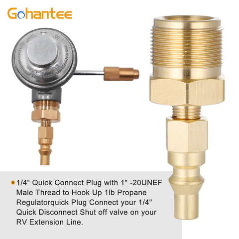 Brass Propane Quick Connect Fitting For RV And Camper Grills, 1 Quarter Inch Disconnect Plug Kit With 1lb Bottle Tank Thread