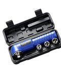 Tough As Nails Heavy Duty Pneumatic Air Impact Wrench With 1/2 Inch Drive And 90 Degree Right Angle Head in case with three sockets.