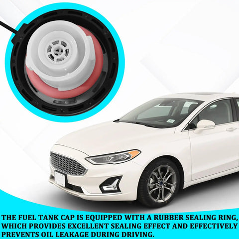 Gas Cap Replacement OEM 95995094 Fits Chevy Malibu Impala close-up with car background, showing sealing ring