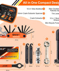 On The Go Bike Repair Kit With Mini Pump And Glueless Patches For Road Mountain And Travel 16 In 1 Multitool Portable Set diagram