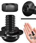 Built Tough Heavy Duty Black Oxide 3/8-16 Button Head Socket Cap Bolts and Nuts Set With Washers Stainless Steel 304 18-8