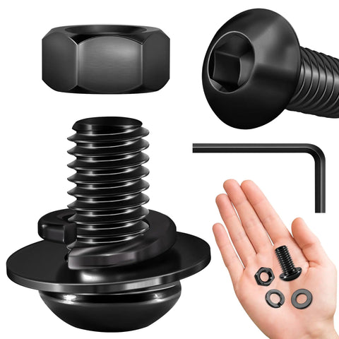 Built Tough Heavy Duty Black Oxide 3/8-16 Button Head Socket Cap Bolts and Nuts Set With Washers Stainless Steel 304 18-8