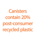 Text stating canisters contain 20% post-consumer recycled plastic for Disinfecting Wipes Lemon Scent And Fresh Scent 255 Count