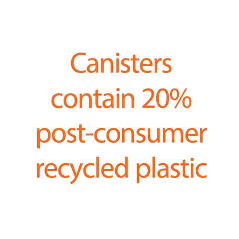Text stating canisters contain 20% post-consumer recycled plastic for Disinfecting Wipes Lemon Scent And Fresh Scent 255 Count