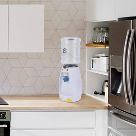 Penguin Style Mini Water Dispenser 2.5 Liter Personal Water Cooler Holds 8 Glasses on kitchen counter