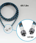 Six Foot Nylon Braided Airbrush Hose With Slick Zero Drip Airflow And Dual 1/8 Inch Ports Plus 1/8 Male To 1/4 Female Fitting.