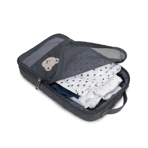 Two Pack Waterproof Diaper Bag Organizer Pouches With Hanging Pods, mesh bag with cute bear, storing baby clothes, open view