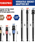 Impact Grade Socket Adapter Set With Case, Quarter Inch, Three Eighths Inch, And Half Inch Drive, Swivel And Long Extensions