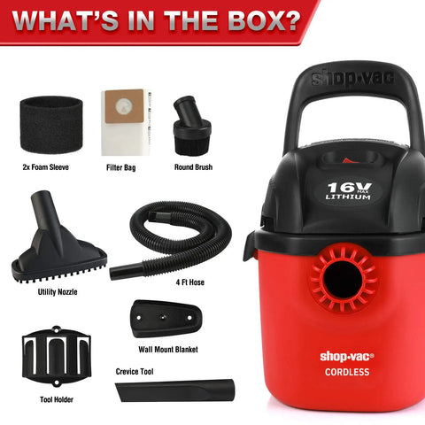 Cordless 1 Gallon Red Wet Dry Vacuum That Feels Like A Workhorse With 16 Volt Lithium Battery Portable Compact Vacuum Packed With Accessories Filter Bag And Foam Sleeve Perfect For Home Car And Jobsite Cleanup