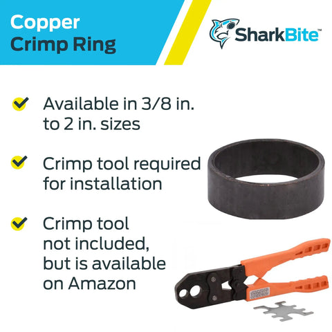 Three Quarter Inch Copper Crimp Rings For PEX And PE-RT Pipes Pack Of 100 DIY Friendly Plumbing Rings, tool and ring shown