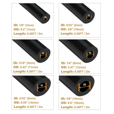 Dope Silicone Vacuum Tubing Kit With 12 Sizes And 120 Nylon Connectors 1 Eighth To 3 Eighth Inch ID 6.6 Foot Length High Performance