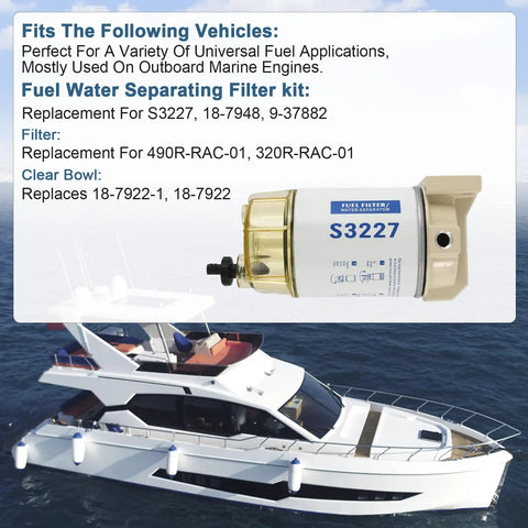 Mercury Marine Outboard Fuel Filter Water Separator Assembly With 3/8 Inch Barb And 1/4 Inch NPT Fittings Replaces 320R 490R RAC 01 18-7948 9-37882 18-7922 18-7922-1