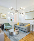 Sputnik Chandelier Lighting Dope 10 Light Modern Starburst Pendant Ceiling Fixture With Brushed Nickel Finish in living room