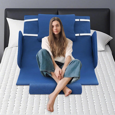 Heavy Duty Electric Bed Backrest With Wireless Remote Control For Elderly Seniors adjustable reclining lift shown on a bed.