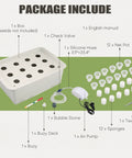 Package contents of Hydroponic Growing Kit With Air Pump 12 Hole Soilless Grow Box, including net pots and sponges.