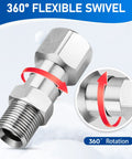 360 Degree Swivel Pressure Washer Fitting Three Eighths NPT Thread For Up To 5000 PSI Keeps Hose From Tangling No Fuss Kink Free Universal Connector For Easy Spraying And Smooth Cleaning stainless steel 3/8 NPT swivel fitting