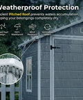 6x4.4 Ft Resin Outdoor Storage Shed With Floor Lockable Doors and Windows, showing pitched roof water runoff feature for all weather protection