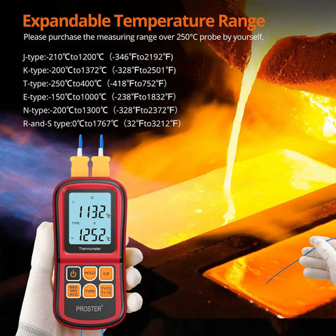 Dual Channel Digital Thermocouple Thermometer with Two K Type Probes Backlit LCD Real Time Temperature Readout for Liquid Vapor and Surface Temps