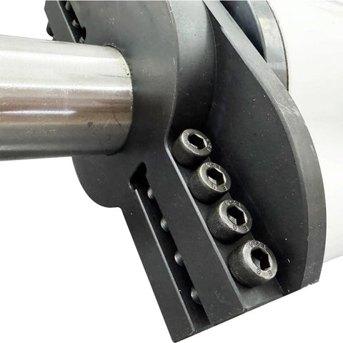 Close-up of Heavy Hitter Electric Pipe Bevelling Machine Handheld Internal Expander showing steel cutting head and adjustment bolts.