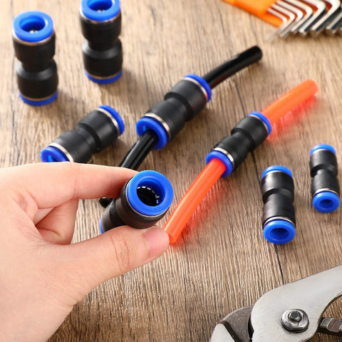 Konohan 100-piece push-to-connect air hose fittings, black bodies with blue collars, for 4-12 mm tubing.