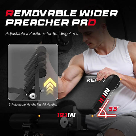 Removable wider preacher pad of Beefy 1200 Pound Capacity Weight Bench With Leg Extension And Curl, Bench3000 Max.