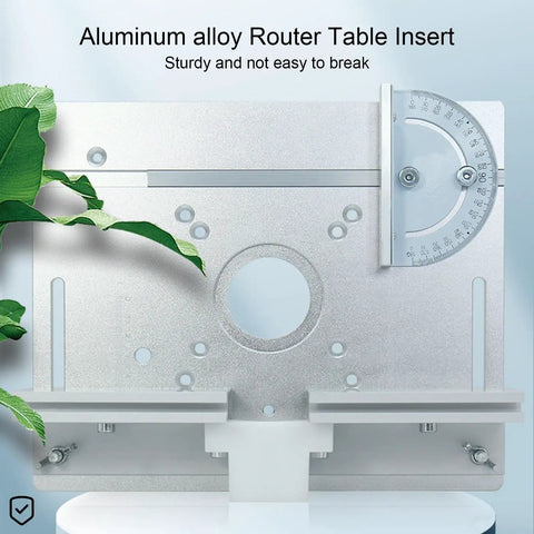 Knockout Aluminum Alloy Router Lift System Kit Featuring Heavy Duty Table Insert Plate Universal Woodworking Mounting Base with sturdy table insert.